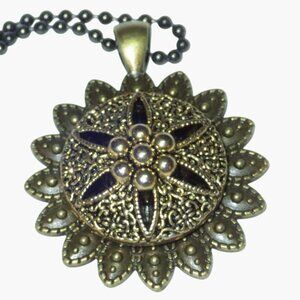 Bronze Tone Sand Dollar Pendant Necklace Vintage Intricate Design Coastal